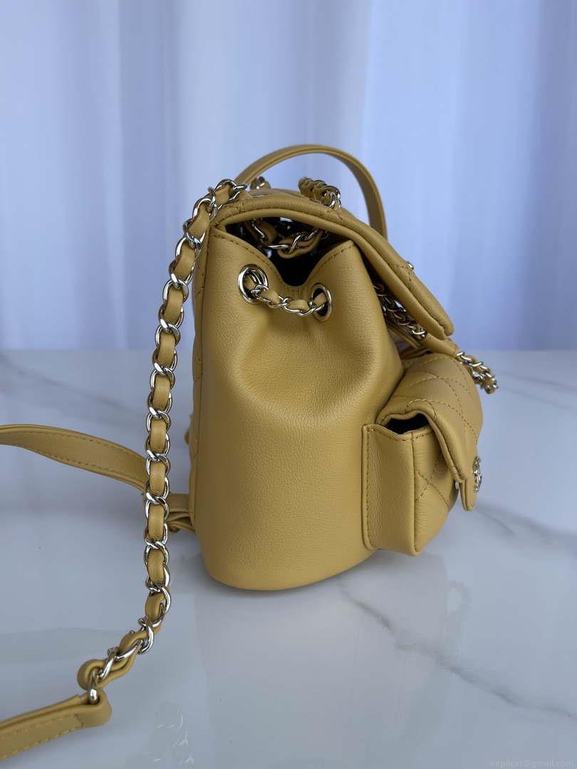 Chanel AS3860 Backpack Shiny Lambskin Gold Yellow