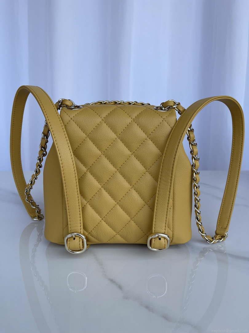 Chanel AS3860 Backpack Shiny Lambskin Gold Yellow