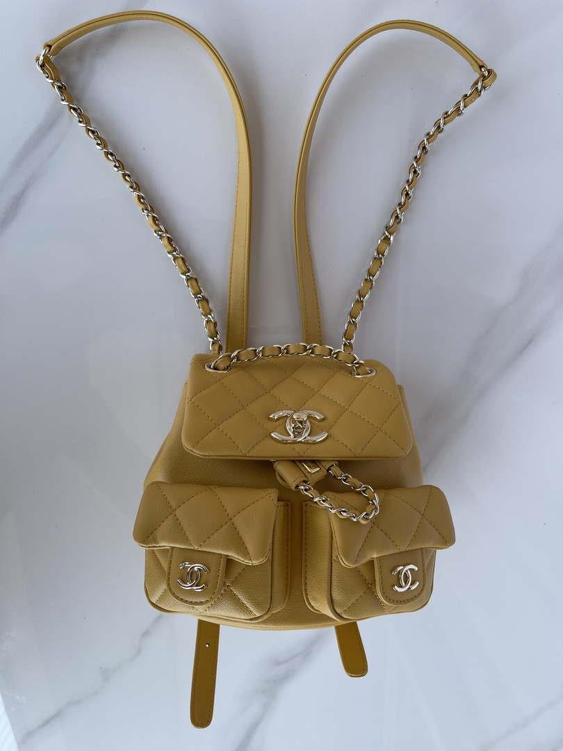 Chanel AS3860 Backpack Shiny Lambskin Gold Yellow
