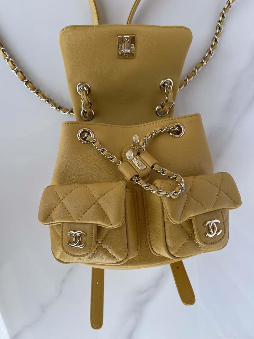 Chanel AS3860 Backpack Shiny Lambskin Gold Yellow