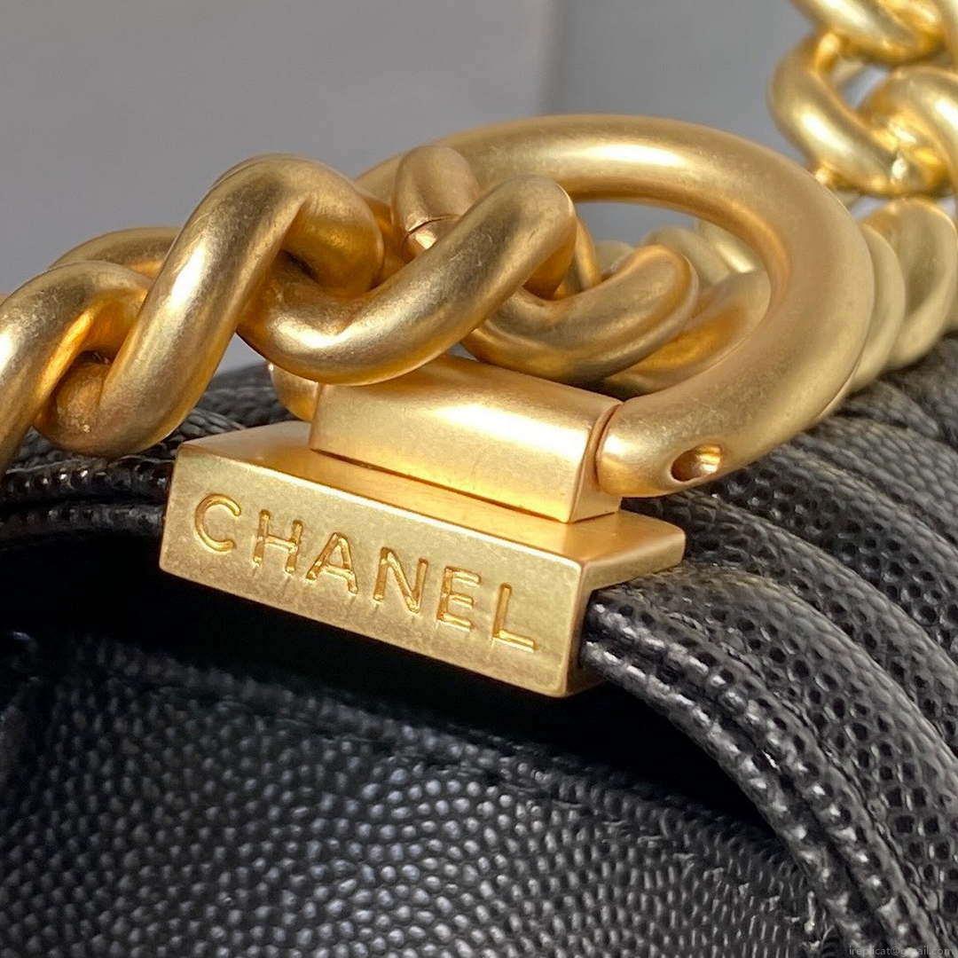 Chanel A94804 Boy Chanel Flap Bag With Handle Grained Shiny Calfskin Gold Tone Metal Black