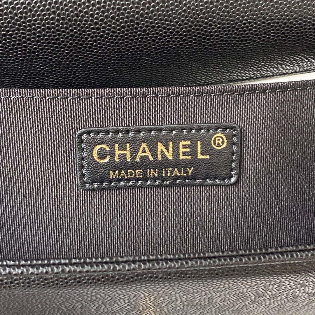 Chanel A94804 Boy Chanel Flap Bag With Handle Grained Shiny Calfskin Gold Tone Metal Black
