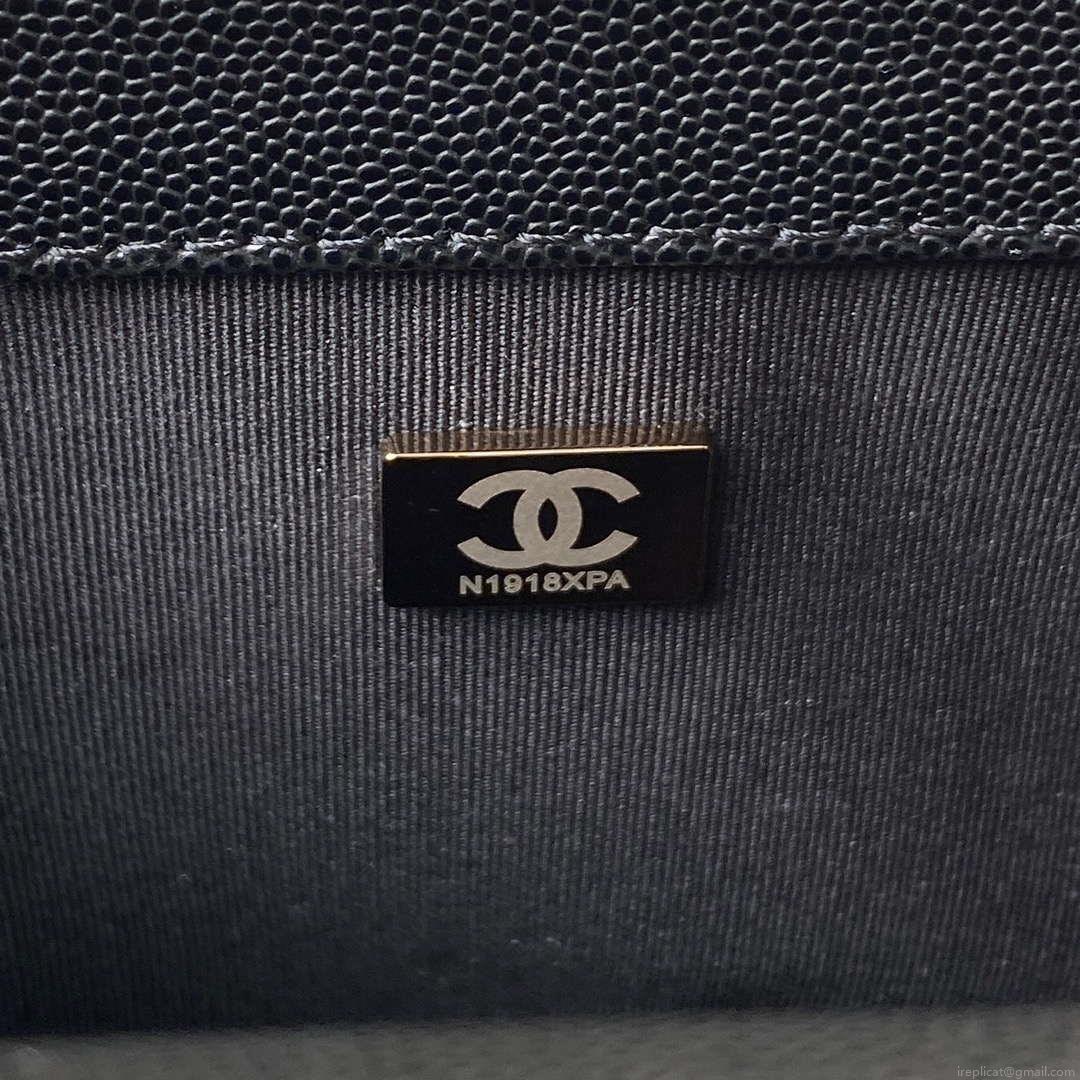 Chanel A94804 Boy Chanel Flap Bag With Handle Grained Shiny Calfskin Gold Tone Metal Black