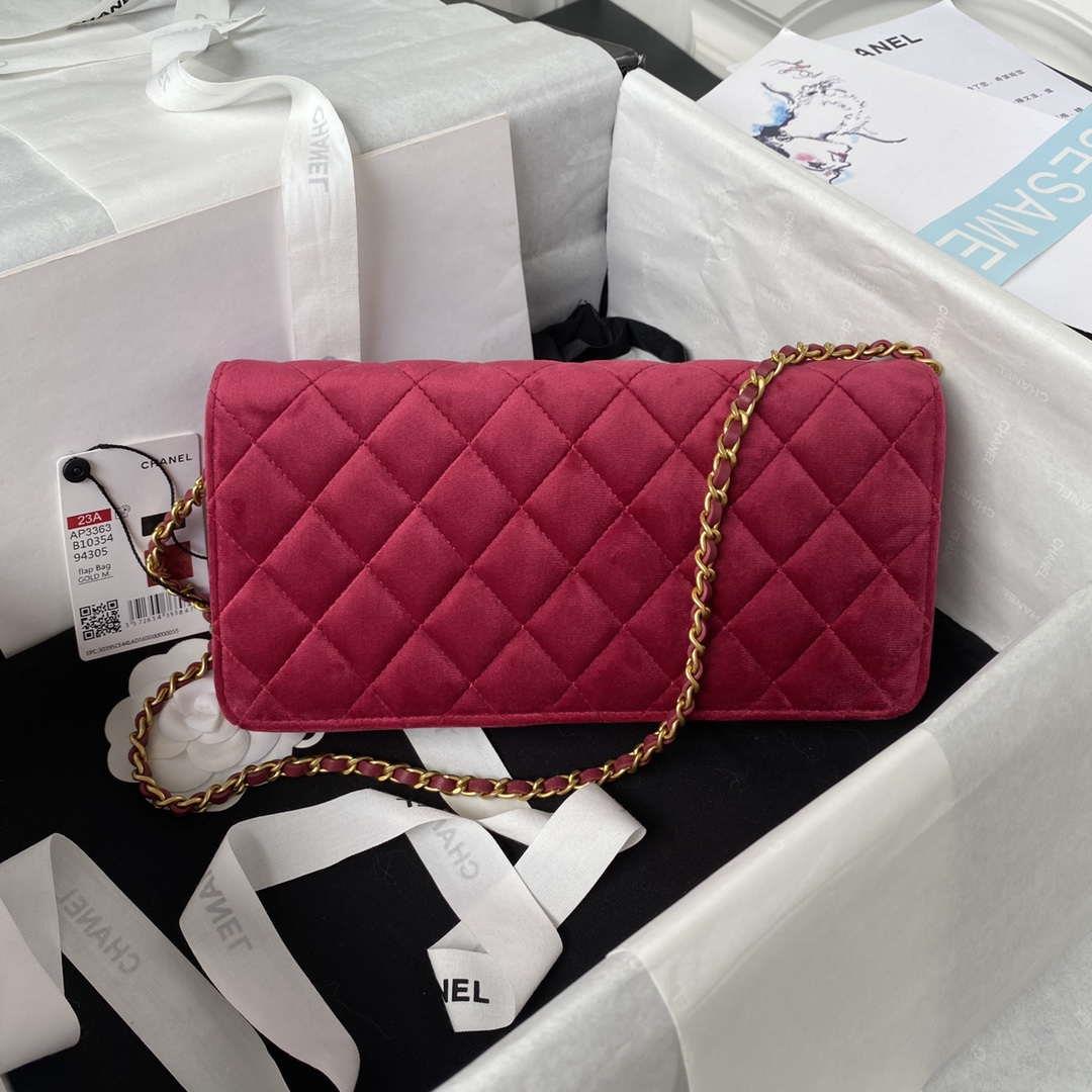 Chanel AP3363 Flap Baguette Bag Velvet Wine Red