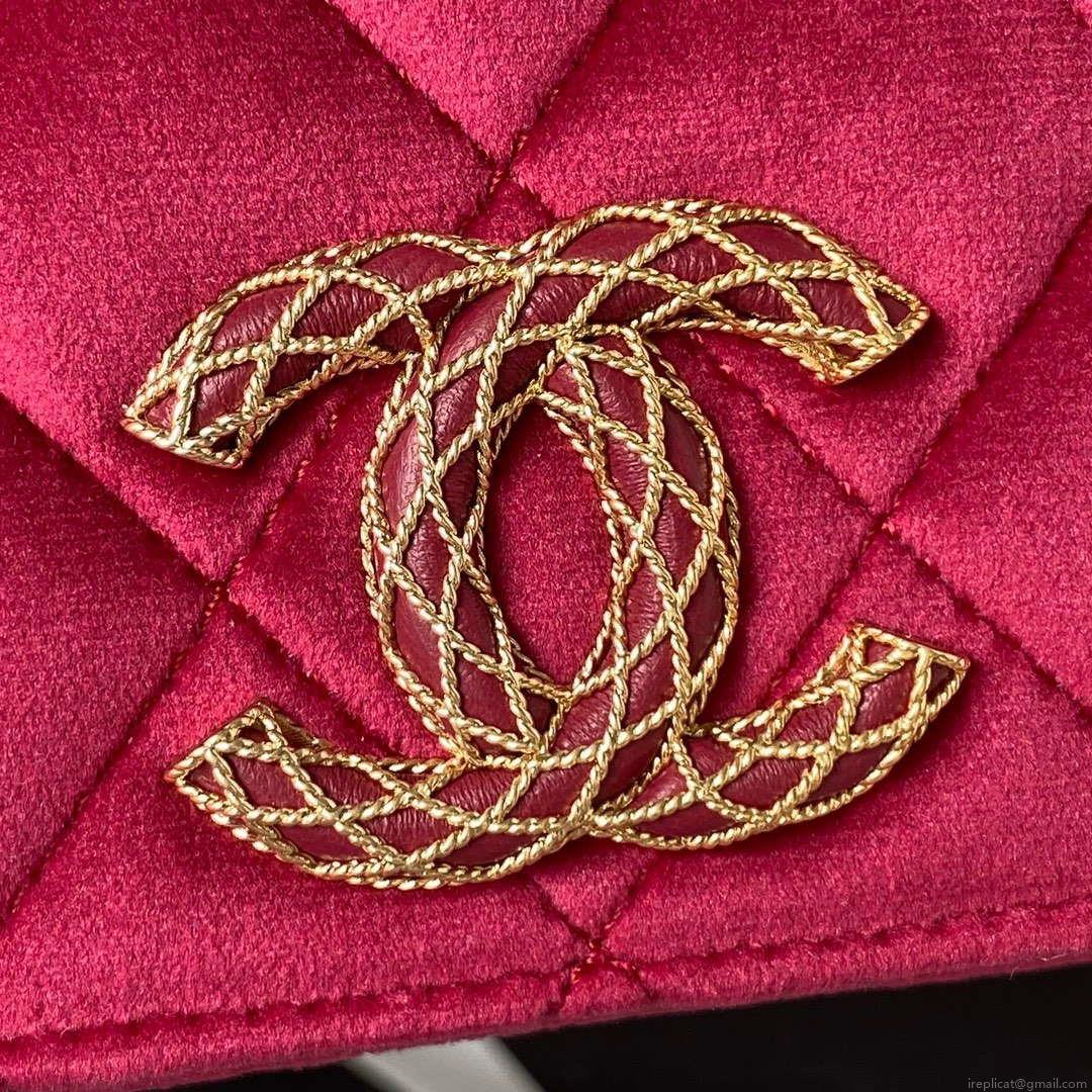 Chanel AP3363 Flap Baguette Bag Velvet Wine Red