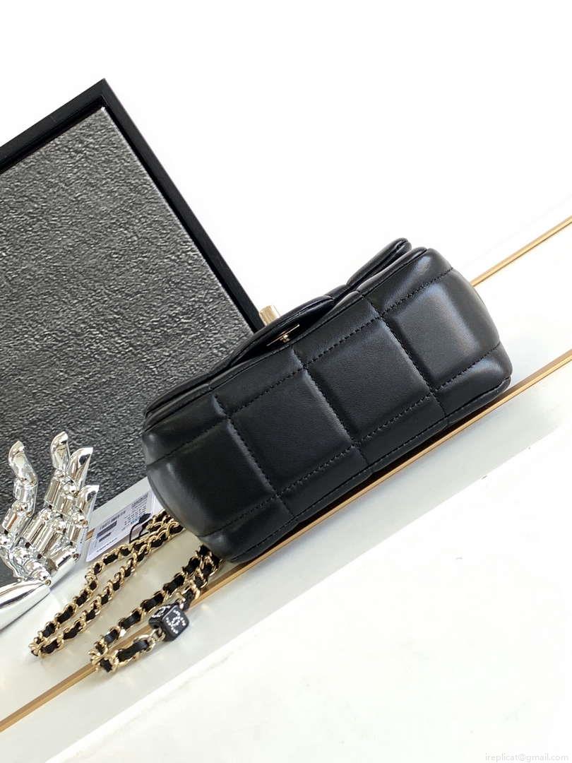 Chanel AS3744 Mini Flap Bag White Lambskin Resin & Gold-Tone Metal Black