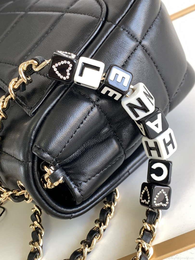 Chanel AS3744 Mini Flap Bag White Lambskin Resin & Gold-Tone Metal Black