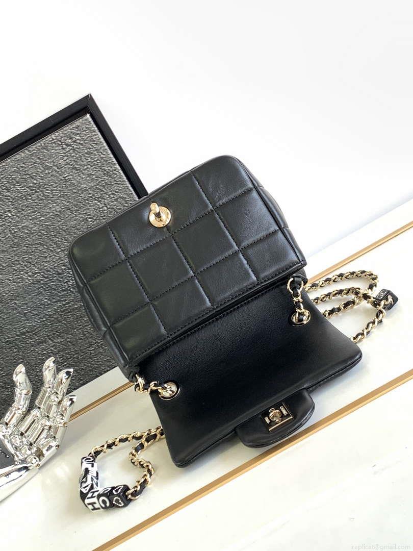 Chanel AS3744 Mini Flap Bag White Lambskin Resin & Gold-Tone Metal Black