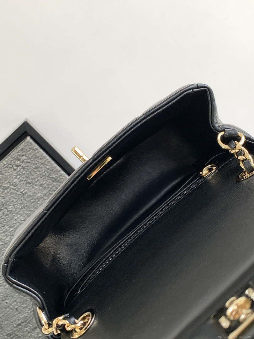 Chanel AS3744 Mini Flap Bag White Lambskin Resin & Gold-Tone Metal Black