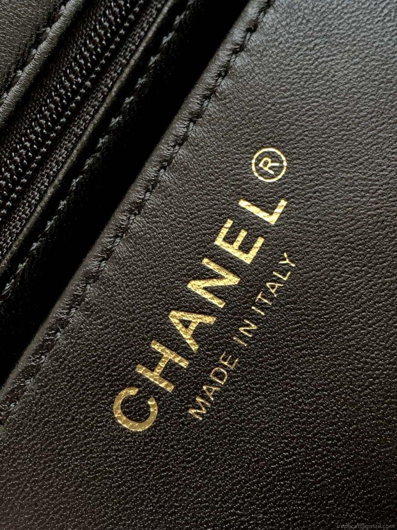 Chanel AS3744 Mini Flap Bag White Lambskin Resin & Gold-Tone Metal Black