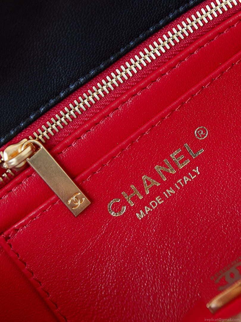 Chanel 23K AS4452 Flap Bag Lambskin With Pearl & Metal Chain Black