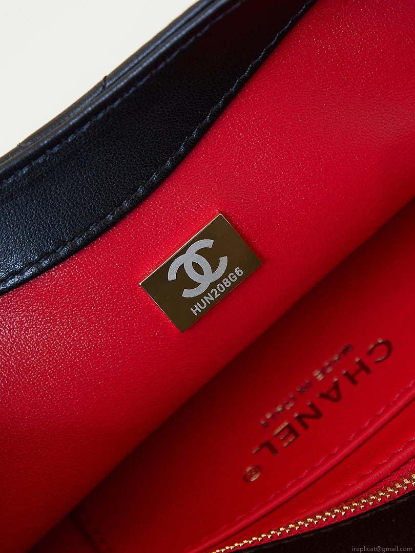 Chanel 23K AS4452 Flap Bag Lambskin With Pearl & Metal Chain Black
