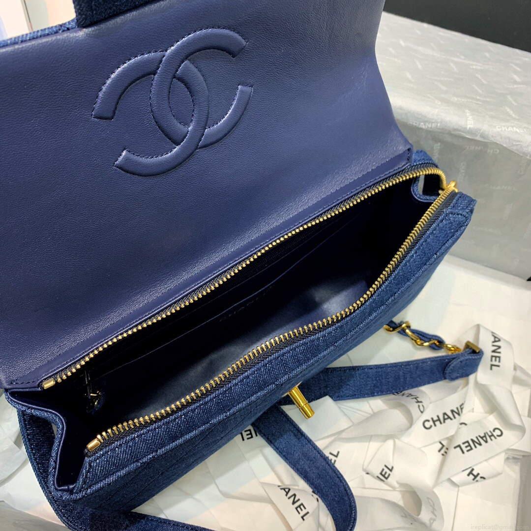 Chanel Medium Tweeds Fabrics leather backpack with Blue