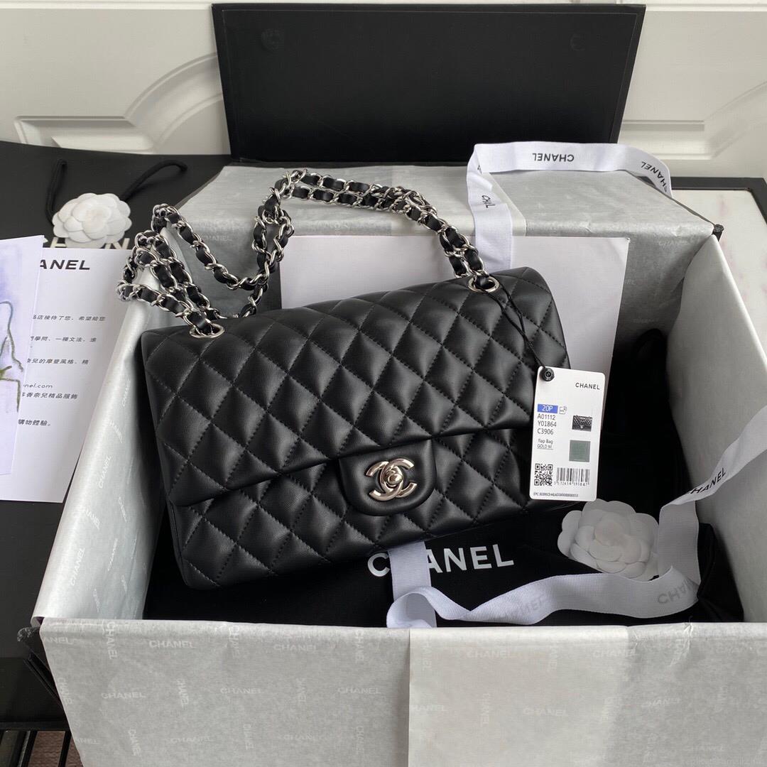 Chanel A01112 CF Quilted Classic Flap Bag in Grainy Lambskin Black