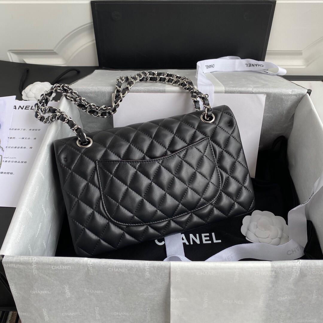 Chanel A01112 CF Quilted Classic Flap Bag in Grainy Lambskin Black