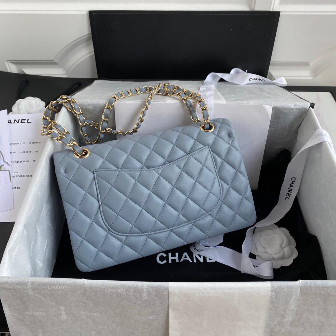 Chanel A01112 CF Quilted Classic Flap Bag in Grainy Lambskin Blue