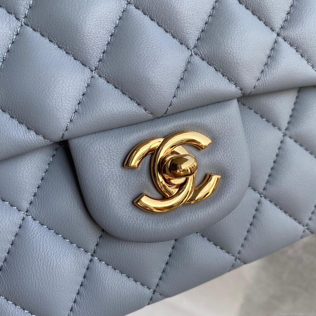 Chanel A01112 CF Quilted Classic Flap Bag in Grainy Lambskin Blue