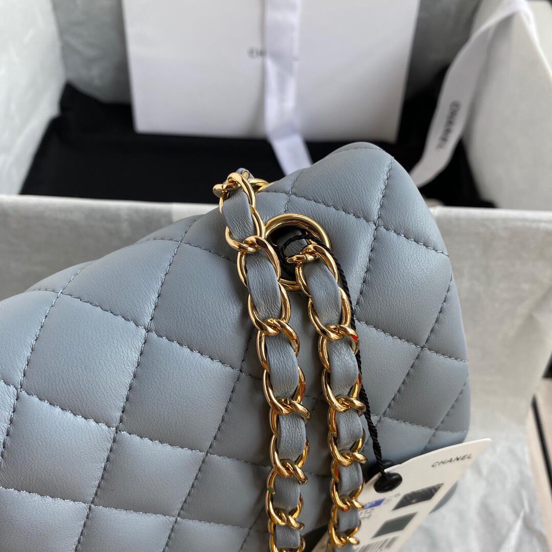 Chanel A01112 CF Quilted Classic Flap Bag in Grainy Lambskin Blue