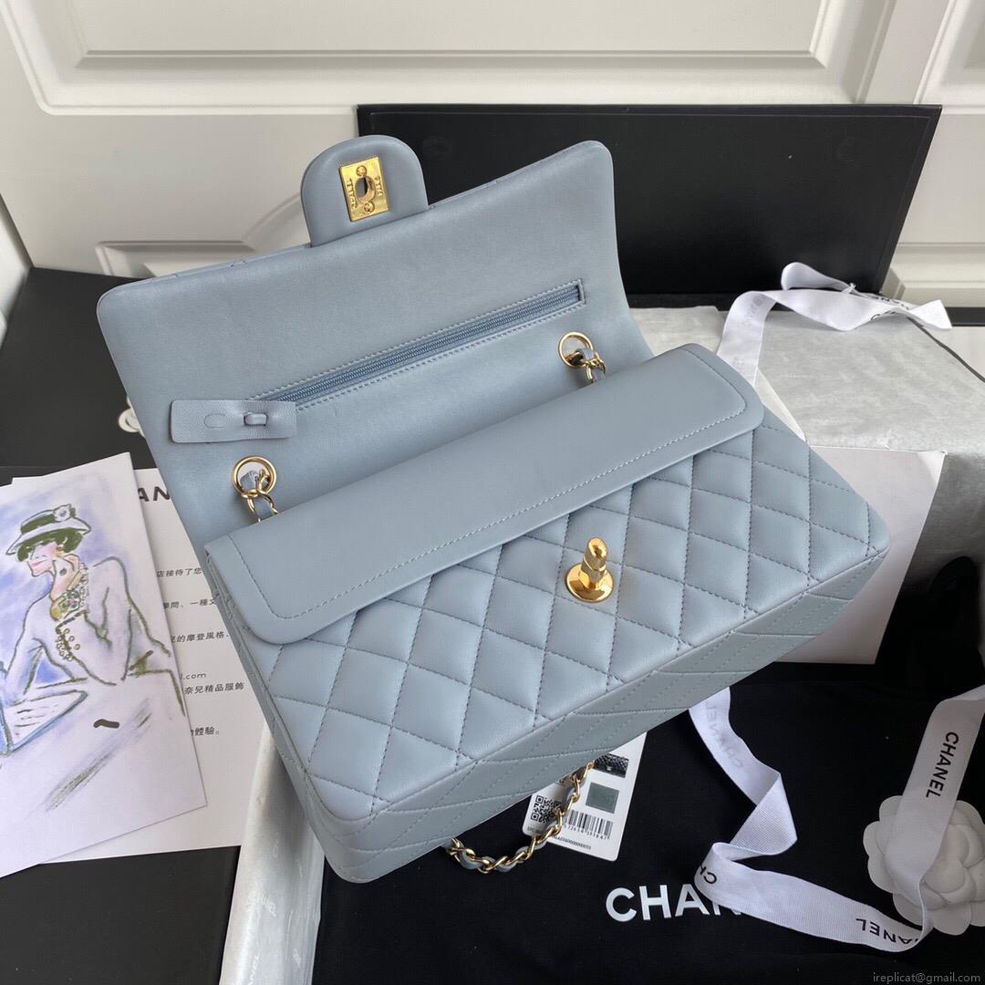 Chanel A01112 CF Quilted Classic Flap Bag in Grainy Lambskin Blue