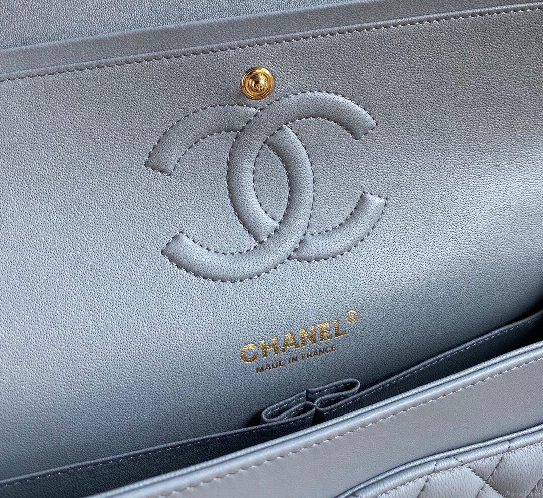 Chanel A01112 CF Quilted Classic Flap Bag in Grainy Lambskin Blue