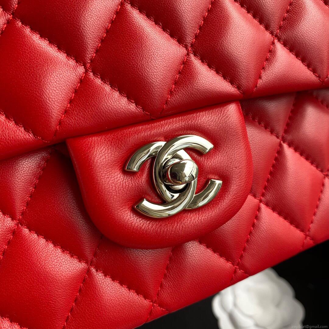 Chanel A01112 CF Quilted Classic Flap Bag in Grainy Lambskin Red