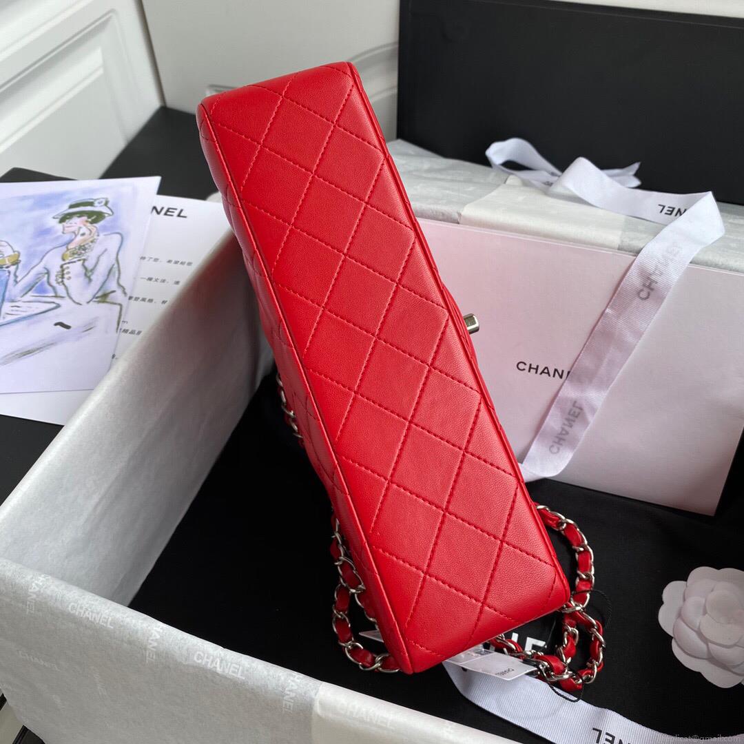 Chanel A01112 CF Quilted Classic Flap Bag in Grainy Lambskin Red