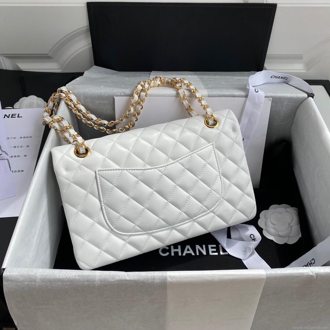 Chanel A01112 CF Quilted Classic Flap Bag in Grainy Lambskin White