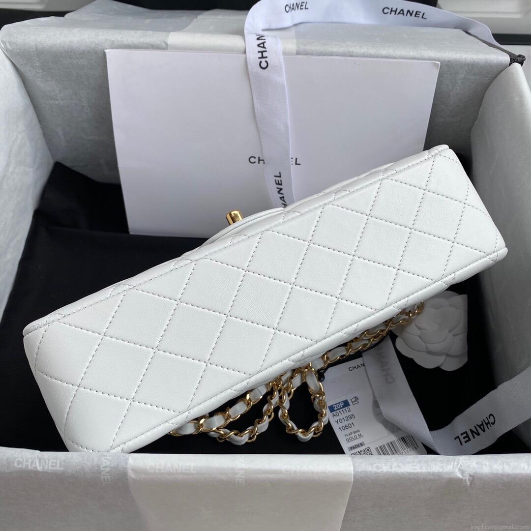 Chanel A01112 CF Quilted Classic Flap Bag in Grainy Lambskin White