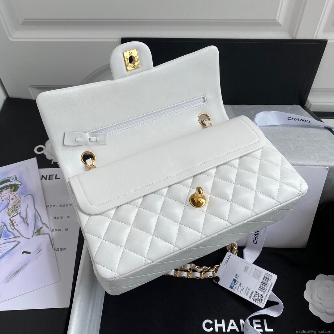Chanel A01112 CF Quilted Classic Flap Bag in Grainy Lambskin White