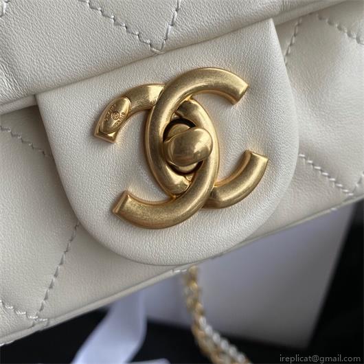 Chanel AS2210 Flap Bag With Crystal Pearls Chain Calfskin White
