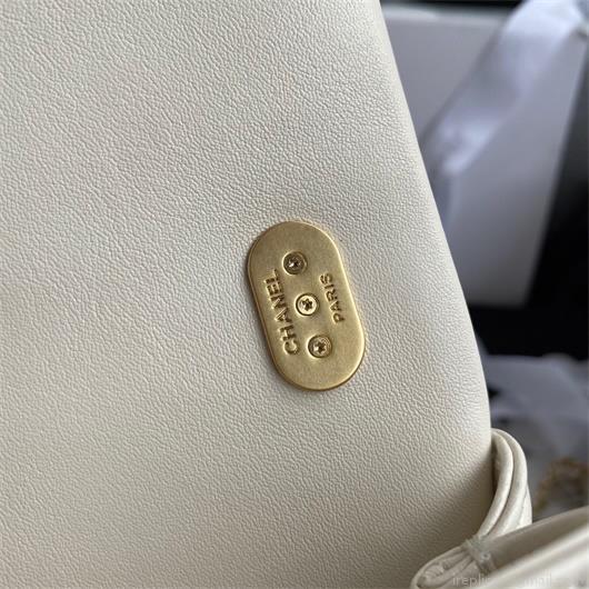 Chanel AS2210 Flap Bag With Crystal Pearls Chain Calfskin White