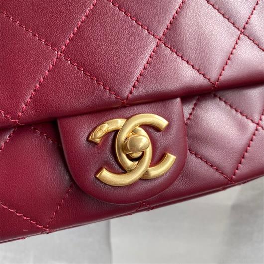 Chanel AS2210 Flap Bag With Crystal Pearls Chain Calfskin Wine Red