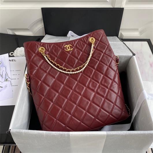 Chanel AS2213 Shopping Bag Calfskin Wine Red