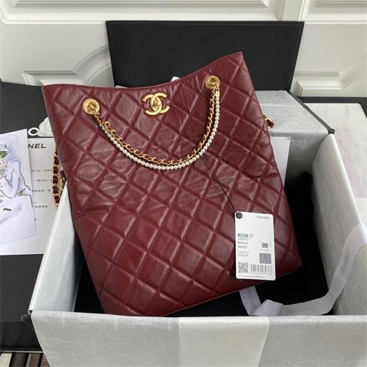 Chanel AS2213 Shopping Bag Calfskin Wine Red