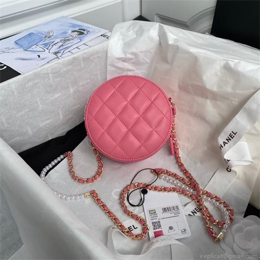 Chanel AS1898 Small Round Bag Shiny B03446 Lambskin Plum