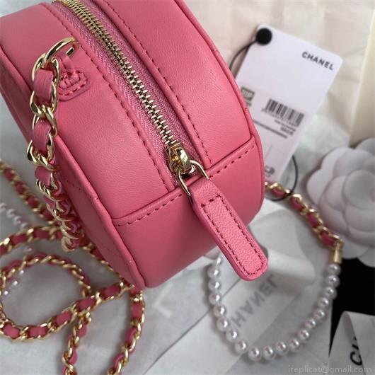 Chanel AS1898 Small Round Bag Shiny B03446 Lambskin Plum