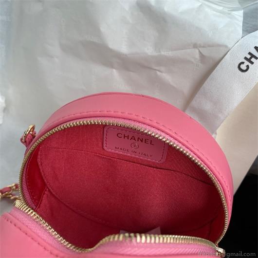 Chanel AS1898 Small Round Bag Shiny B03446 Lambskin Plum