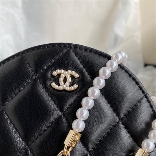 Chanel AS1898 Small Round Bag Shiny B03446 Lambskin Black