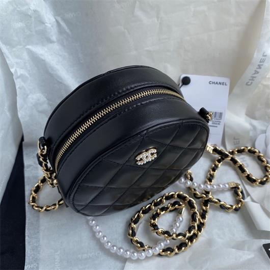 Chanel AS1898 Small Round Bag Shiny B03446 Lambskin Black