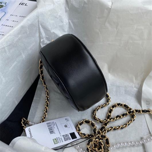 Chanel AS1898 Small Round Bag Shiny B03446 Lambskin Black