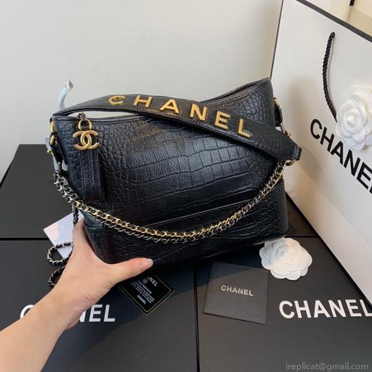 Chanel A93824 Large Hobo Bag Alligator Leather Black