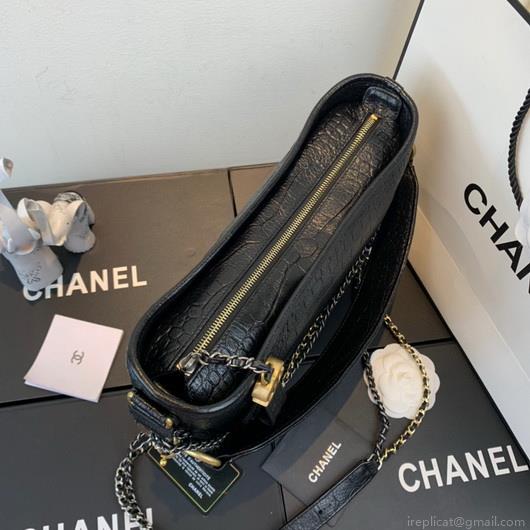 Chanel A93824 Large Hobo Bag Alligator Leather Black