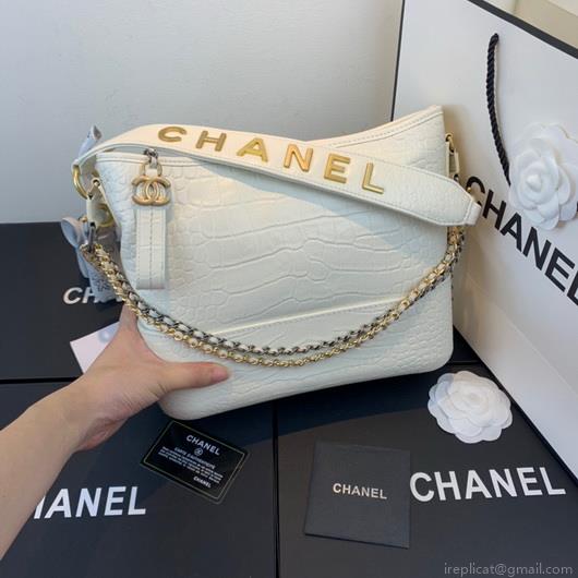 Chanel A93824 Large Hobo Bag Alligator Leather White
