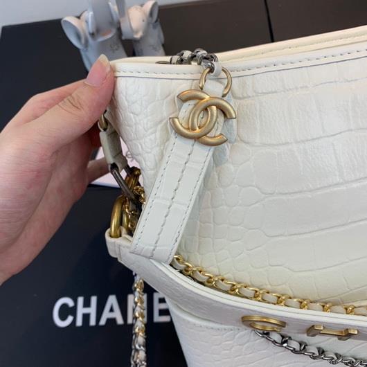 Chanel A93824 Large Hobo Bag Alligator Leather White