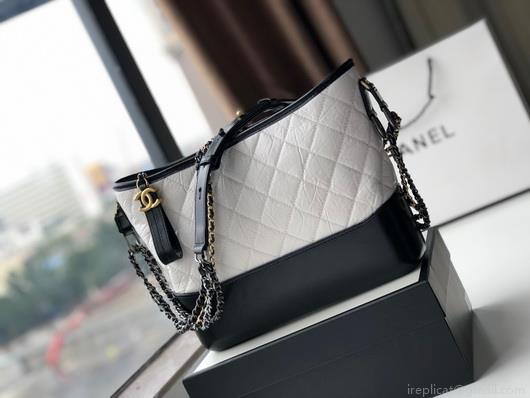 Chanel A93824 Large Hobo Bag Smooth Calfskin White and Black