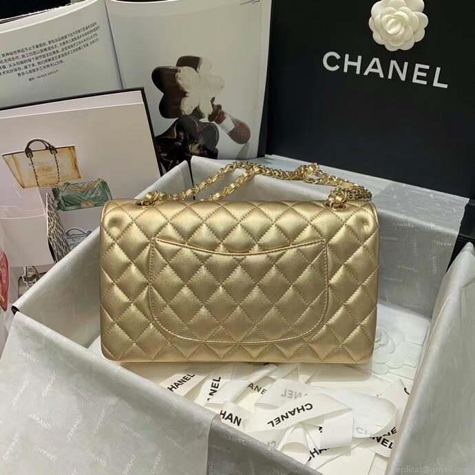 Chanel A01112 CF Quilted Classic Flap Bag in Grainy Lambskin Gold