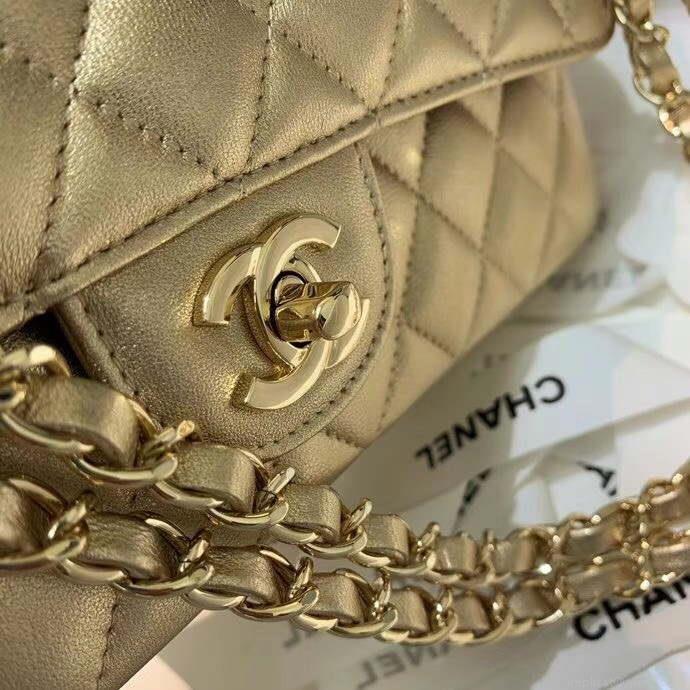 Chanel A01112 CF Quilted Classic Flap Bag in Grainy Lambskin Gold