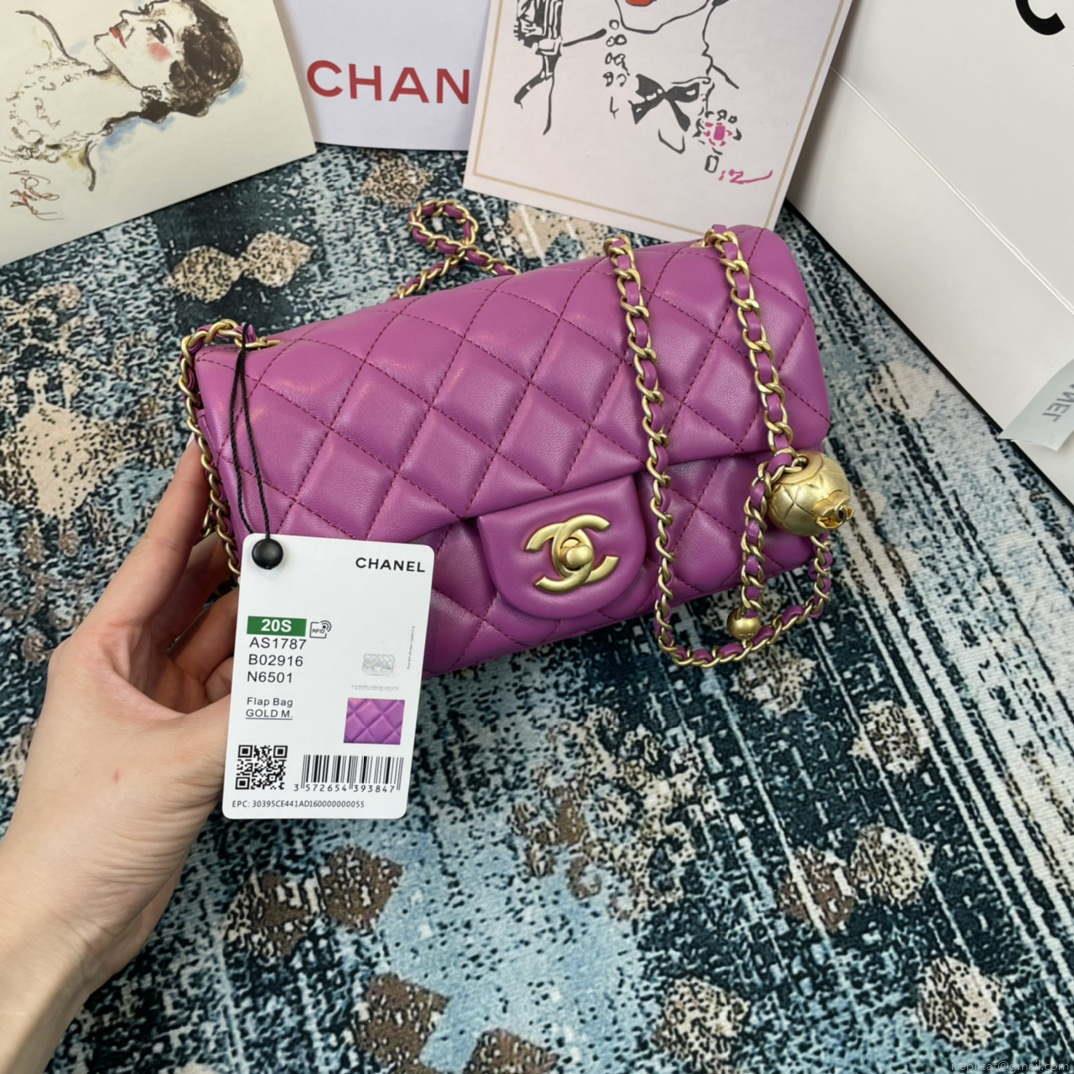 Chanel AS1786 Chanel Mini Flap Bag Lambskin Gold NA106 Purple