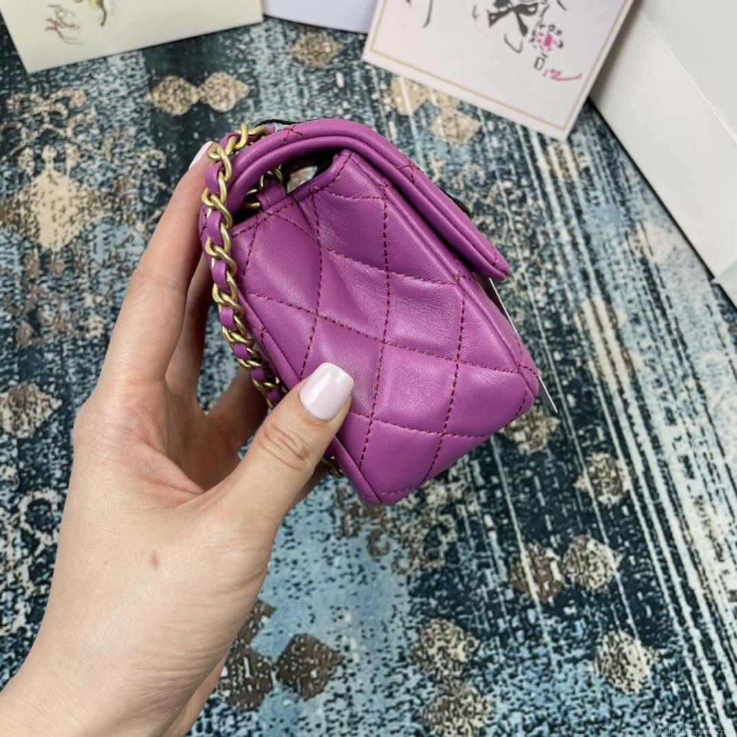 Chanel AS1786 Chanel Mini Flap Bag Lambskin Gold NA106 Purple