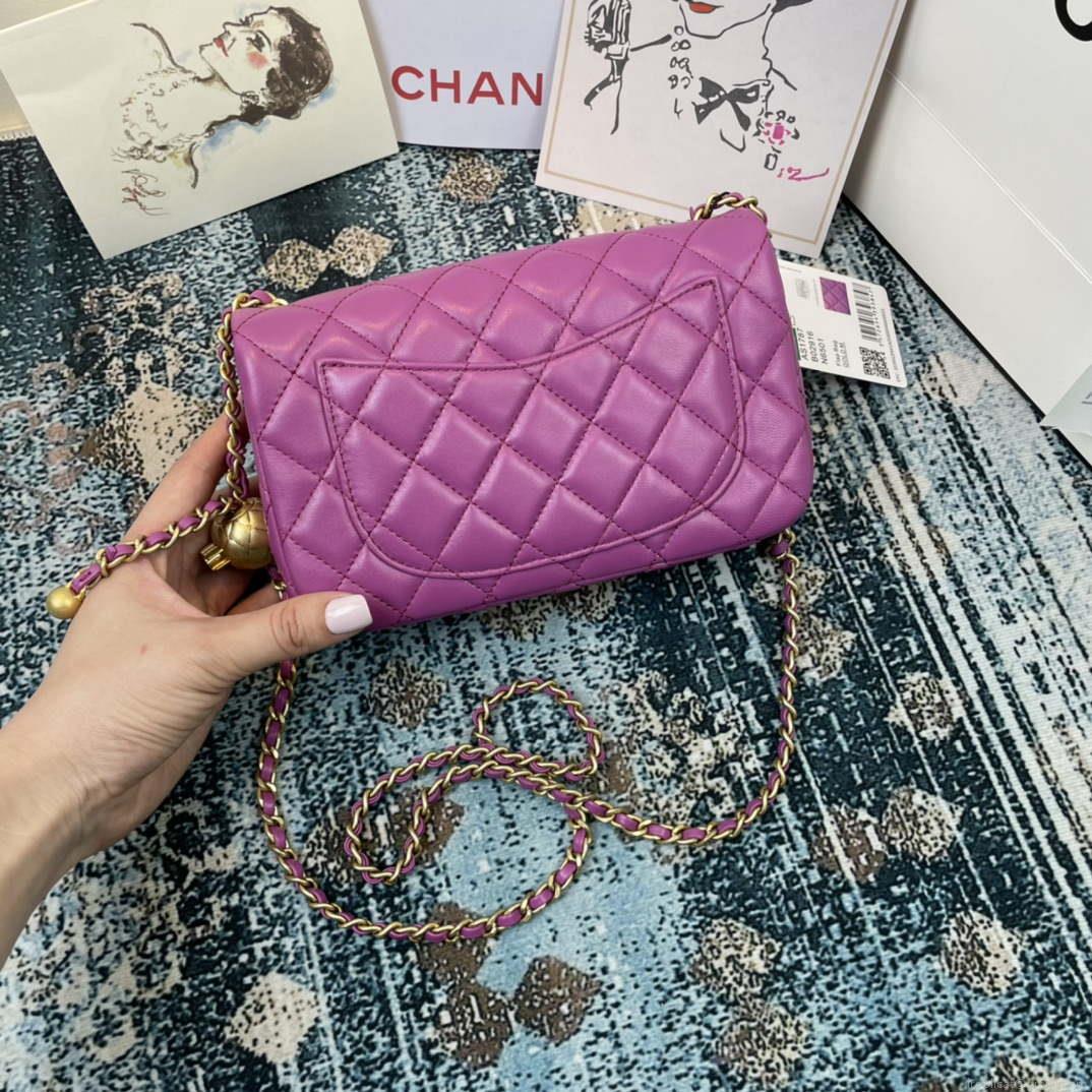 Chanel AS1786 Chanel Mini Flap Bag Lambskin Gold NA106 Purple